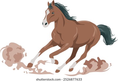 Ilustração de imagem de um cavalo correndo pavorosamente levantando poeira