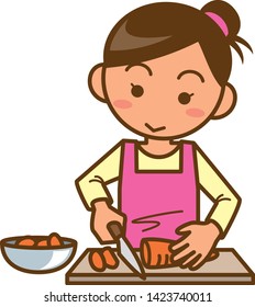 Image illustration of a housewife who is cooking. (Upper body)