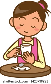 Image illustration of a housewife who is drinking coffee quietly. (Upper body)