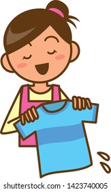 Image illustration of a housewife who is drying laundry. (Upper body)