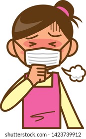 Image illustration of a housewife who is having a cold. (Upper body)
