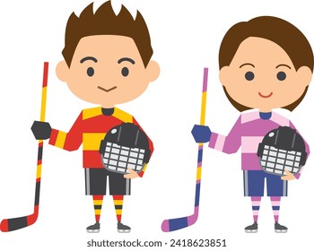 Image illustration of ice hockey players (men and women set)