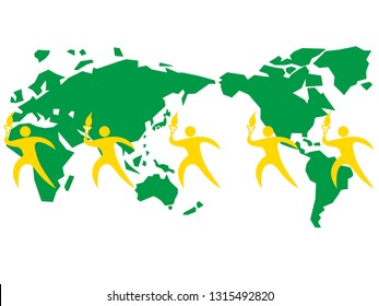 It is an image illustration of an international sporting event. Torch Runners are relaying the world.
