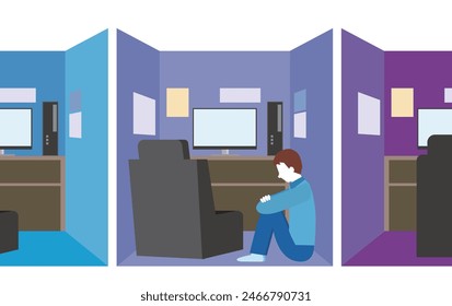 Image illustration of internet cafe refugees