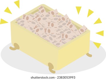 Image illustration of an isometric bath full of bills