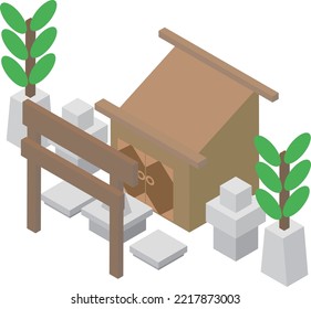 Image illustration of isometric Japanese altar