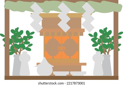 Image illustration of a Japanese altar with a shimenawa