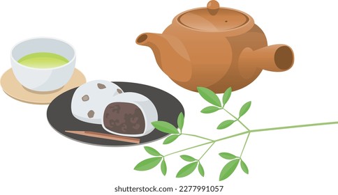 Image illustration of Japanese sweets (Daifuku) and green tea