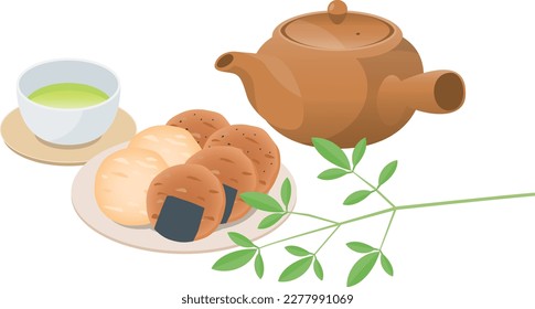 Image illustration of Japanese sweets (senbei) and green tea