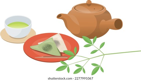 Image illustration of Japanese sweets (Yatsuhashi) and green tea