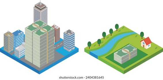 Image illustration of land prices in urban and rural areas