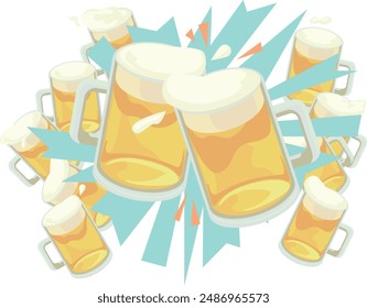 Image illustration of a large group of people toasting beer