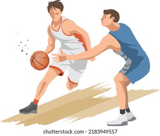 Image illustration of a male basketball player dribbling and running