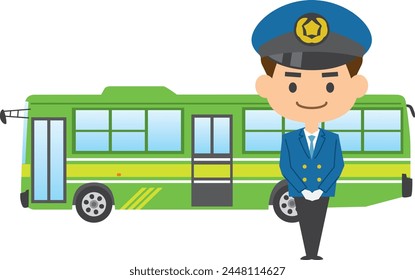 Image illustration of a male bus driver and bus