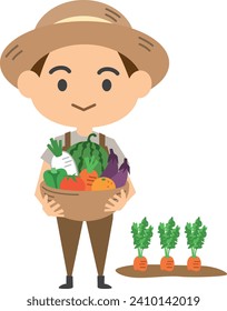 Image illustration of a male farmer holding vegetables