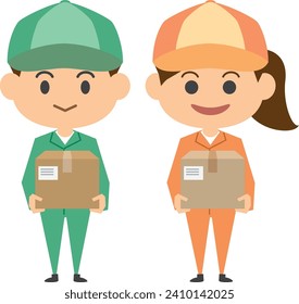 Image illustration of a male and female delivery man carrying luggage