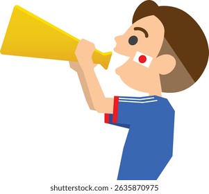 Image illustration of male and female supporters cheering with megaphones