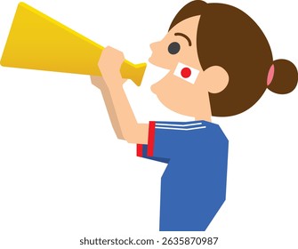 Image illustration of male and female supporters cheering with megaphones