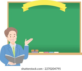 Image illustration of male lecturer explaining on blackboard