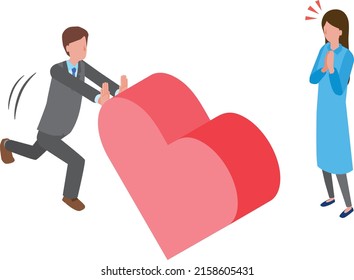 Image illustration of a man delivering love to a woman
