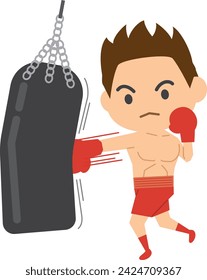 Bild-Illustration eines Mannes, der einen Boxsack schlägt