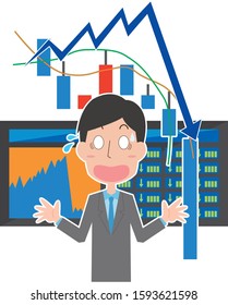 Image illustration of a man rushing into a stock price crash