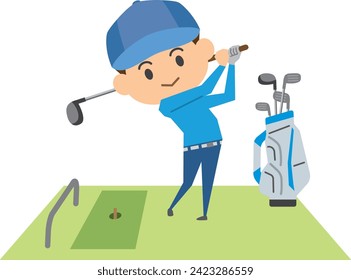 Image illustration of a man taking a swing at a golf driving range