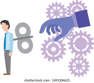 Image illustration of a man used like a gear in a company