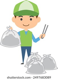 Image illustration of a man volunteering to pick up trash
