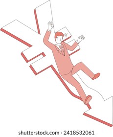 Image illustration of a man who is worried about the decline in the value of the Japanese yen