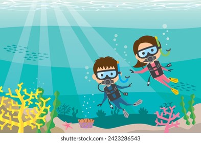 Image illustration of a man and woman doing scuba diving