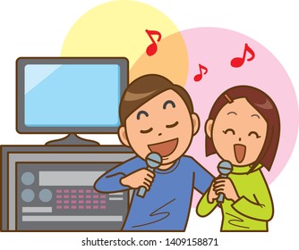 Image illustration of a man and a woman singing a song
