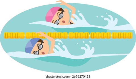 Image illustration of a man and woman swimming in a pool