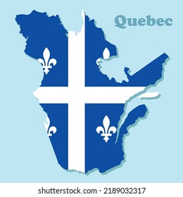 Image illustration map with the flag of Quebec in Canada