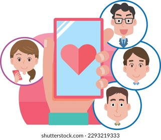 Image illustration of matching app and men and women