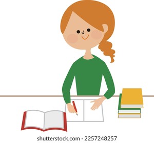 Image illustration material of mother studying qualifications etc.