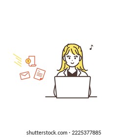 Image illustration material to reduce work burden by going paperless.  Work efficiency. Increase work productivity. vector.