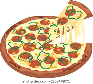 Image illustration of melting pizza