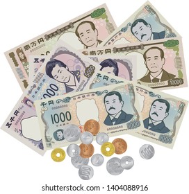 Image illustration of messy new banknotes and coins