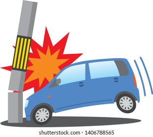 Image Illustration Of A Mini Car Crashing Into A Telephone Pole