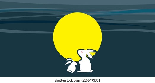 Image illustration of moon viewing. Fifteen nights. Rabbit.