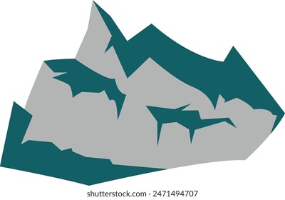 The image is an illustration of a mountain silhouette. It features a prominent, jagged mountain peak with sharp edges and multiple ridges.