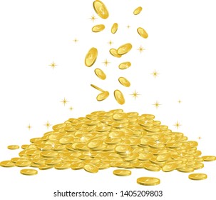 Image illustration of multiple coins pouring down on piled coins