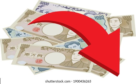 Image illustration of negative interest rate. Meaning: 10,000 yen, 5,000 yen