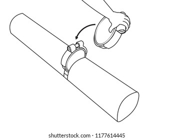 Image illustration of a non-return valve halfway slotted in between with an image of a hand bringing another valve in attempt to replace the already slotted valve