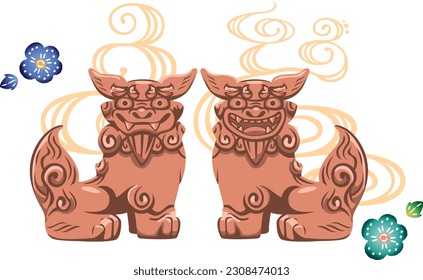 Image illustration of Okinawa's guardian deity Shisa and Bingata