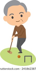 Image illustration of an old man playing gateball