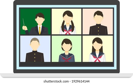 Image illustration of online class for junior high school and high school students, Laptop