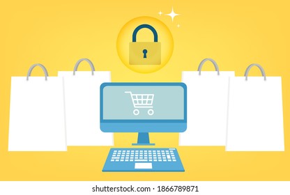 Image illustration of online shopping and security