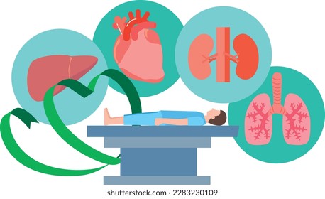 Ilustración de la imagen del transplante de órganos y del paciente masculino